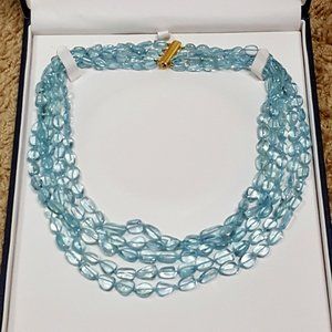 Aquamarine pebble bead necklace - 18k clasp